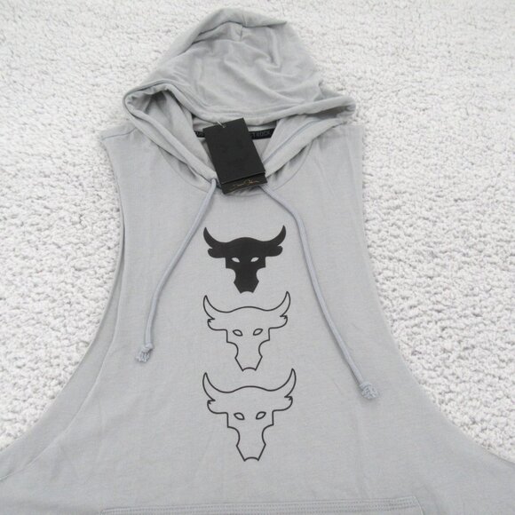 Under Armour UA Project Rock Training Tank Hoodie Mens Size Medium Grey NEW - Picture 4 of 14